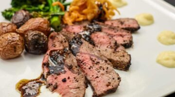Steak sliced on a plate